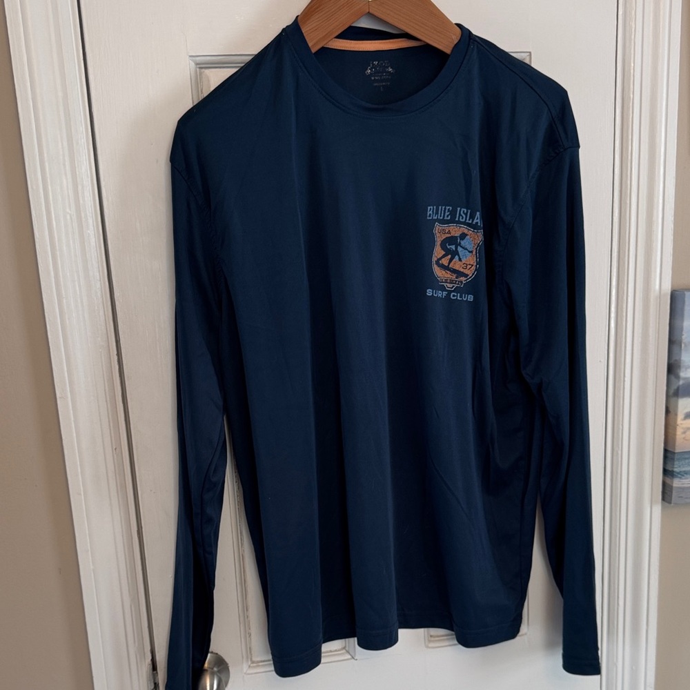 Izod Beach Performance Blue Island Men's Deep Blue Surf Club Long Sleeve Tee